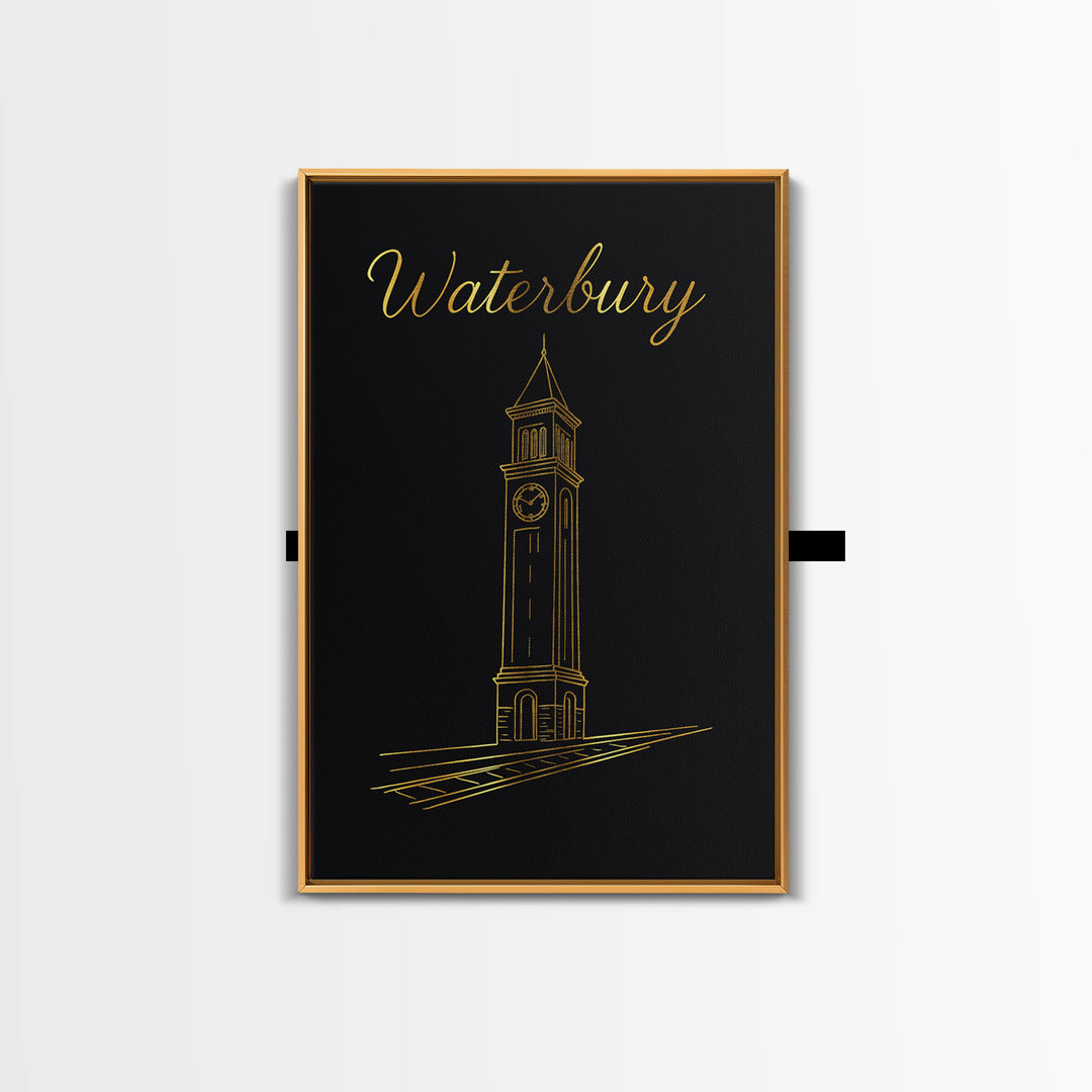 Waterbury Travel Poster, Framed Canvas Print, Dark Minimalist Wall Art, Waterbury Wall Art, City Art Print, Travel Poster Set, Design 3