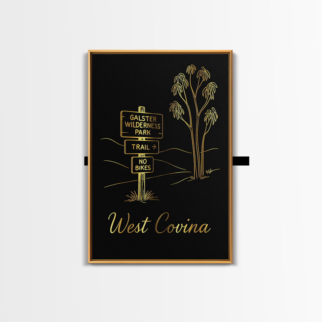 West Covina California Travel Poster, Canvas Print, Gold Outline Poster Art, West Covina Wall Art, Travel Poster Art, Eclectic Wall Decor