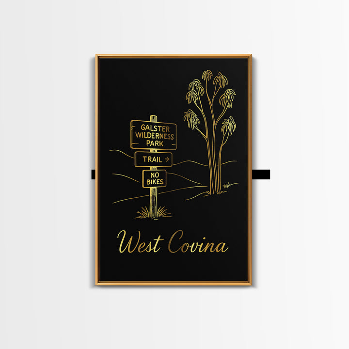 West Covina California Travel Poster, Canvas Print, Gold Outline Poster Art, West Covina Wall Art, Travel Poster Art, Eclectic Wall Decor