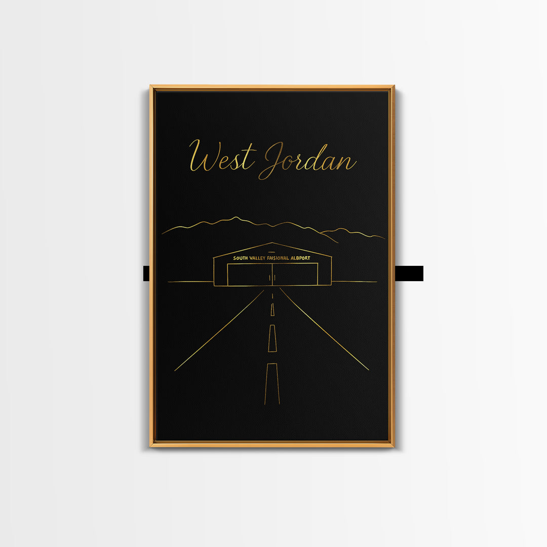 West Jordan Utah Travel Poster, Canvas Print, Black Gold Minimalist Art, West Jordan Poster Print, Mid Century Wall Art, City Art Print