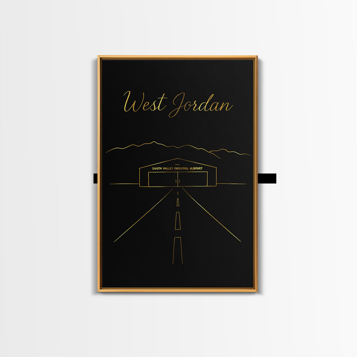 West Jordan Utah Travel Poster, Canvas Print, Black Gold Minimalist Art, West Jordan Poster Print, Mid Century Wall Art, City Art Print