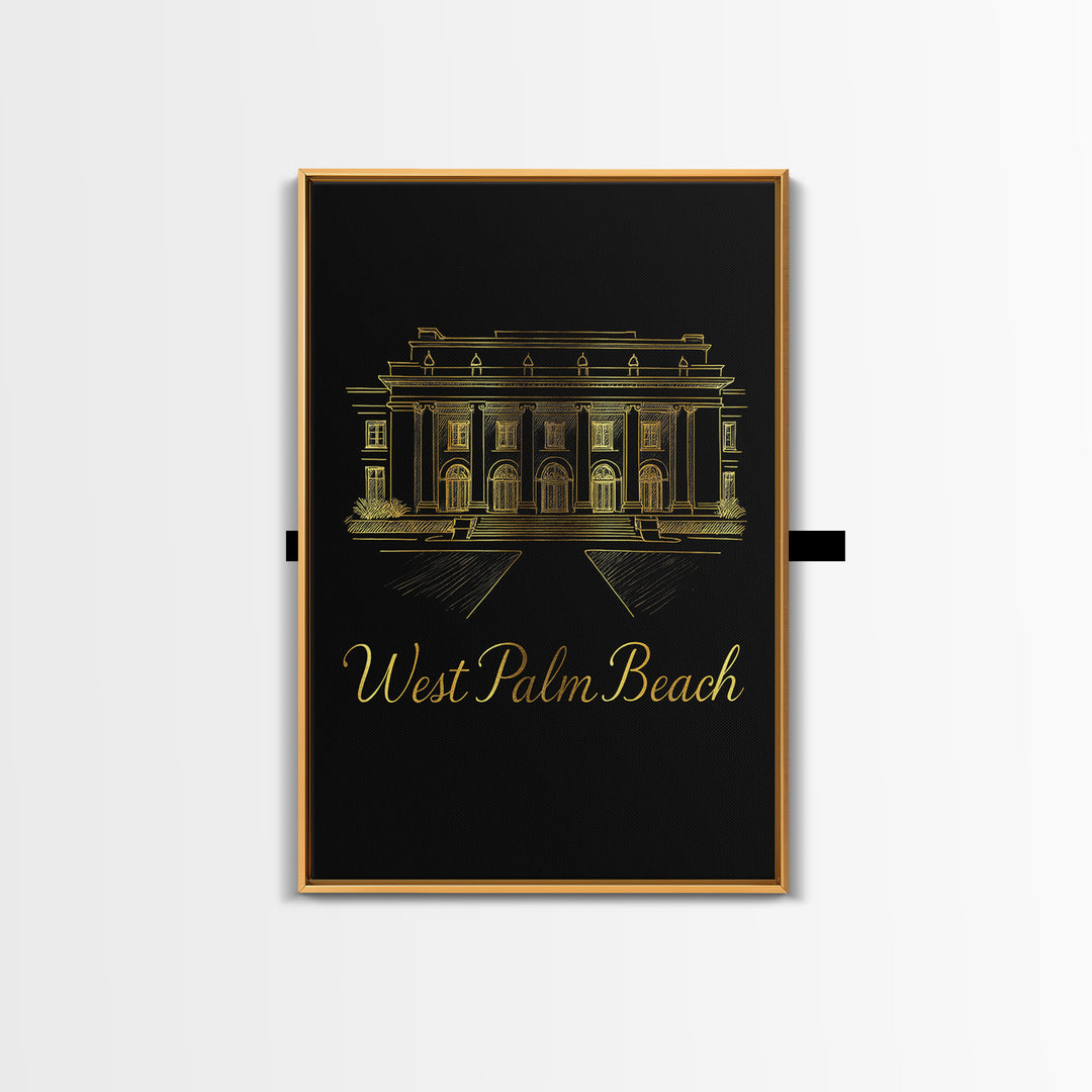 West Palm Beach Travel Poster, Canvas Print, Gold Outline Poster Art, West Palm Beach Poster Print, Gift For Travelers, Living Room Wall Art