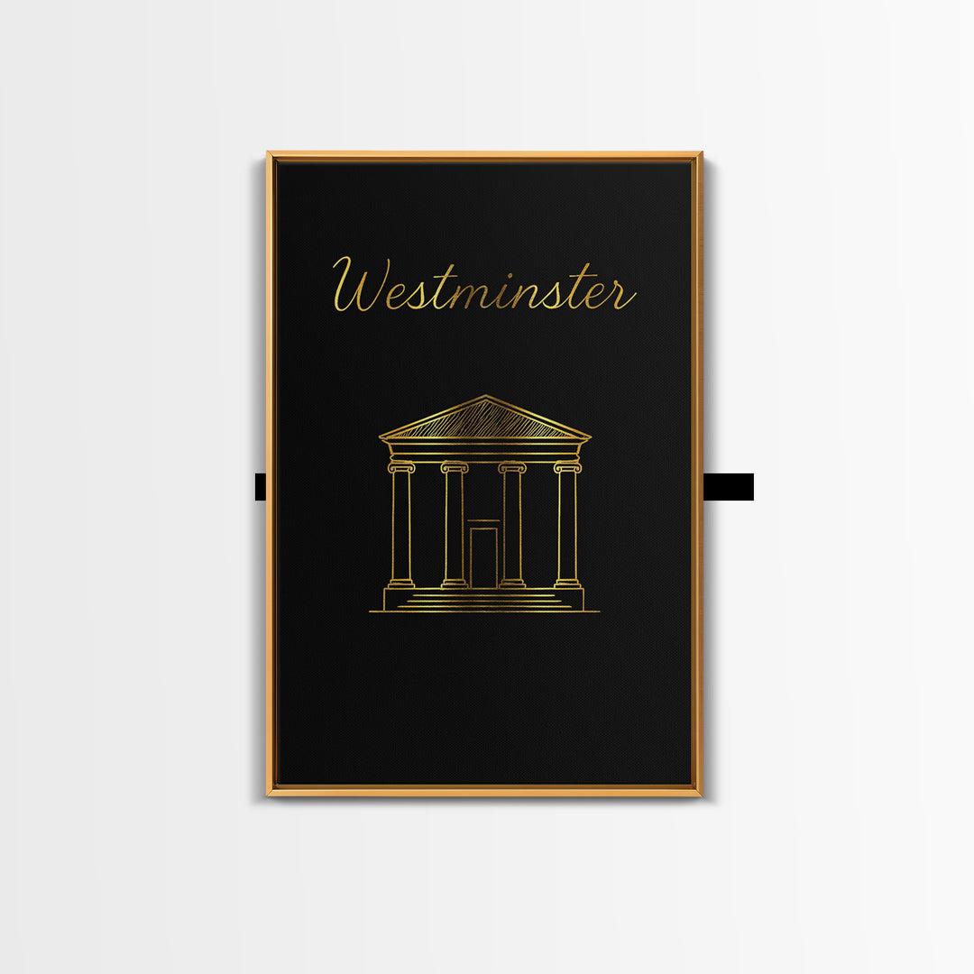 Westminster Travel Poster, Canvas Print, Black Gold Minimalist Art, Westminster Wall Art, Travel Poster Art, Mid Century Wall Art