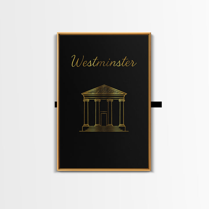 Westminster Travel Poster, Canvas Print, Black Gold Minimalist Art, Westminster Wall Art, Travel Poster Art, Mid Century Wall Art