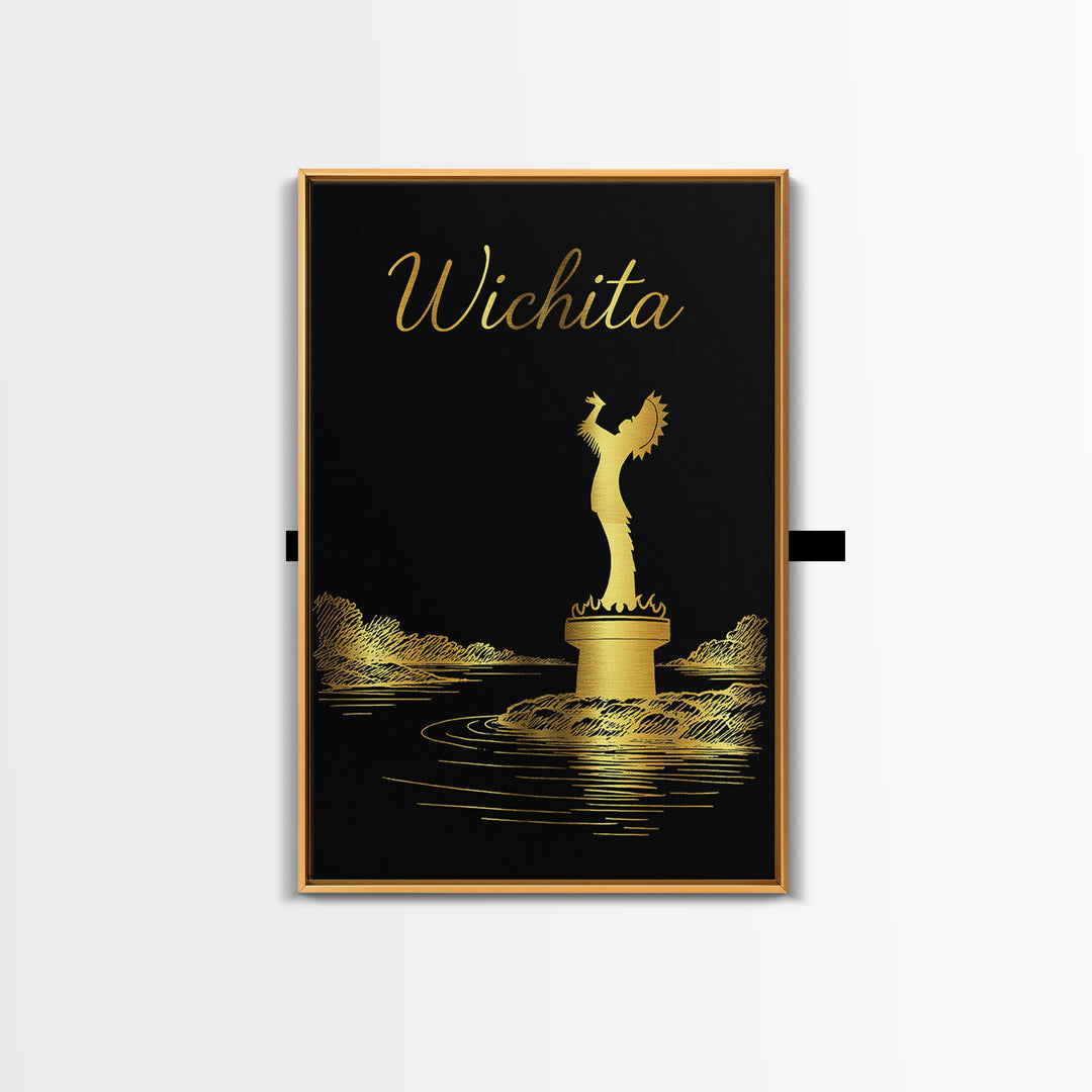 Wichita Kansas Travel Poster, Framed Canvas Print, Black Gold Minimalist Art, Wichita Poster Print, Travel Poster Set, Wanderlust Decor