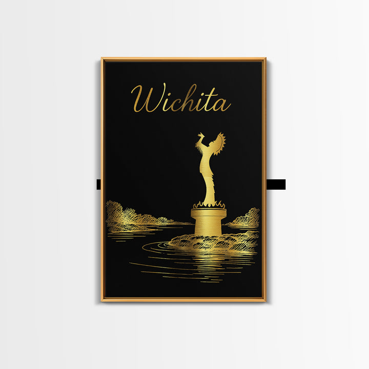 Wichita Kansas Travel Poster, Framed Canvas Print, Black Gold Minimalist Art, Wichita Poster Print, Travel Poster Set, Wanderlust Decor
