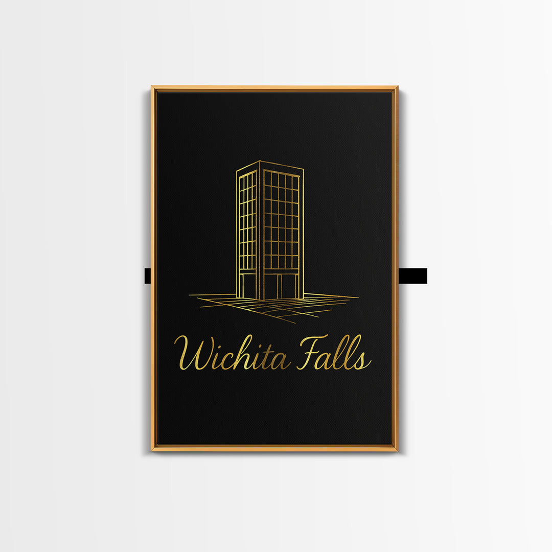 Wichita Falls Travel Poster, Canvas Print, Minimalist Gold Line Art, Wichita Falls City Art, Travel Poster Set, Mid Century Wall Art