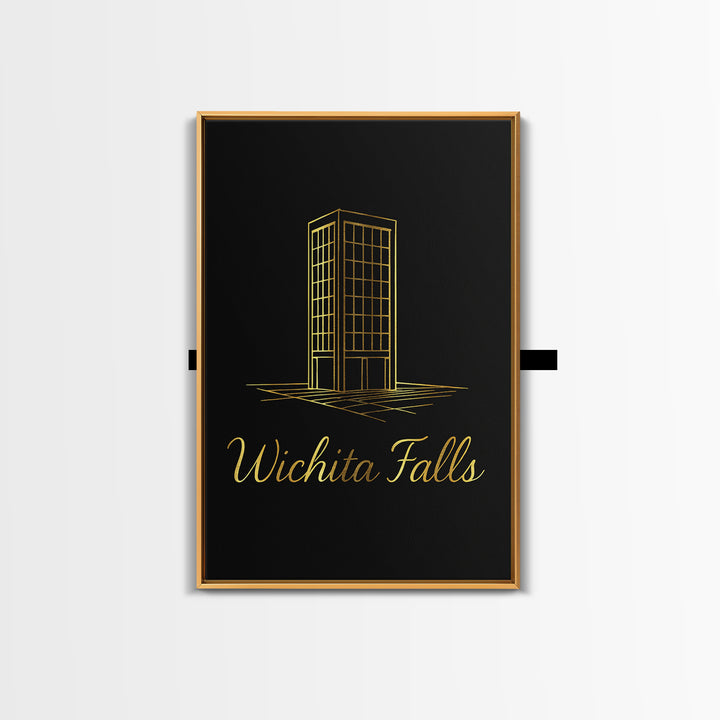 Wichita Falls Travel Poster, Canvas Print, Minimalist Gold Line Art, Wichita Falls City Art, Travel Poster Set, Mid Century Wall Art