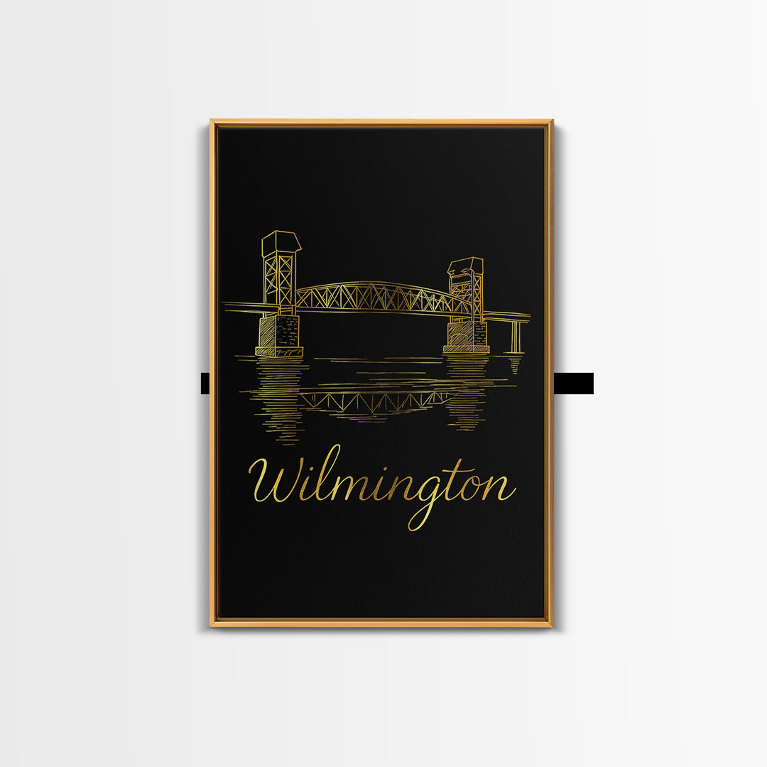 Wilimington Travel Poster, Framed Canvas Print, Black Gold Minimalist Art, Wilimington Art Print, Travel Poster Set, City Travel Prints