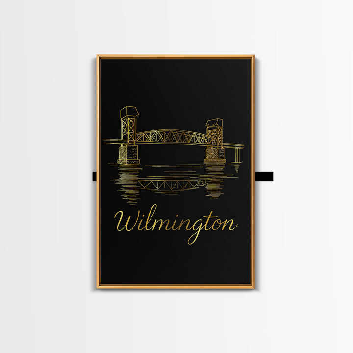 Wilimington Travel Poster, Framed Canvas Print, Black Gold Minimalist Art, Wilimington Art Print, Travel Poster Set, City Travel Prints