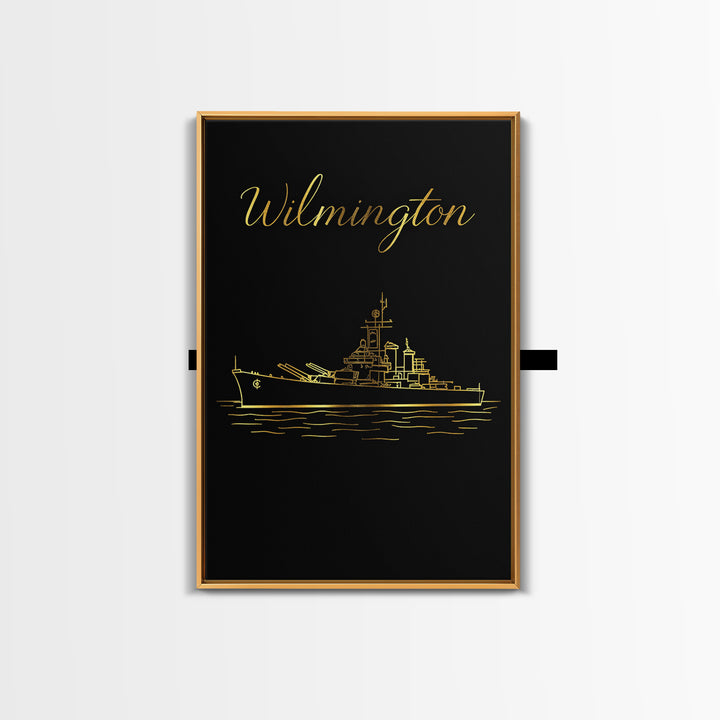 Wilmington Travel Poster, Framed Canvas Print, Black Gold Minimalist Art, Wilmington Travel Art, Living Room Wall Art, Home Office Decor