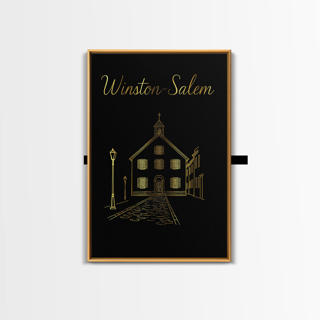 Winston Salem Travel Poster, Framed Canvas Print, Black Gold Minimalist Art, Winston Salem Wall Art, Modern Wall Decor, Eclectic Wall Decor