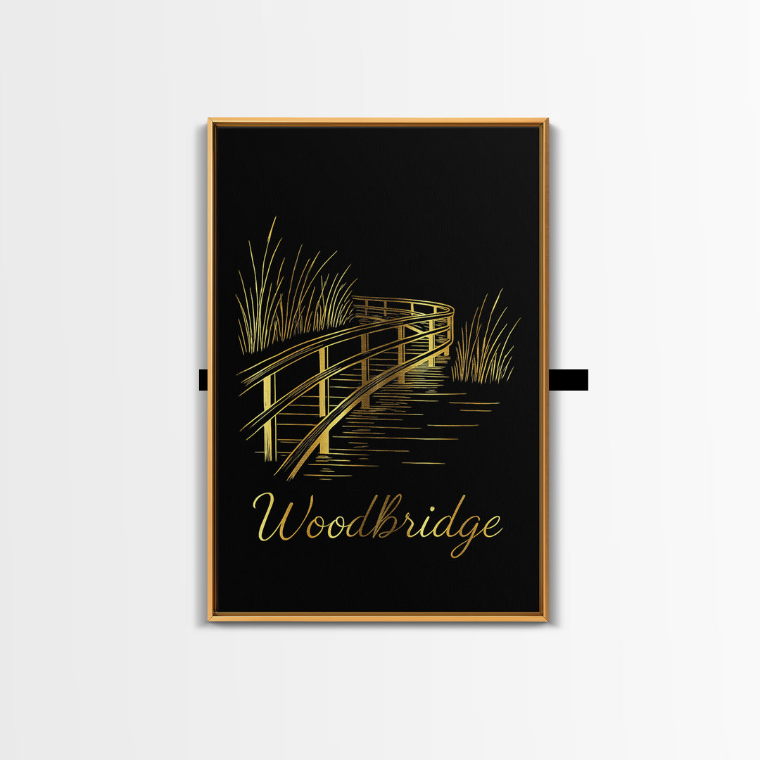 Woodbridge Virginia Travel Poster, Canvas Print, Black Gold Minimalist Art, Woodbridge Art Print, Modern Wall Decor, Living Room Wall Art