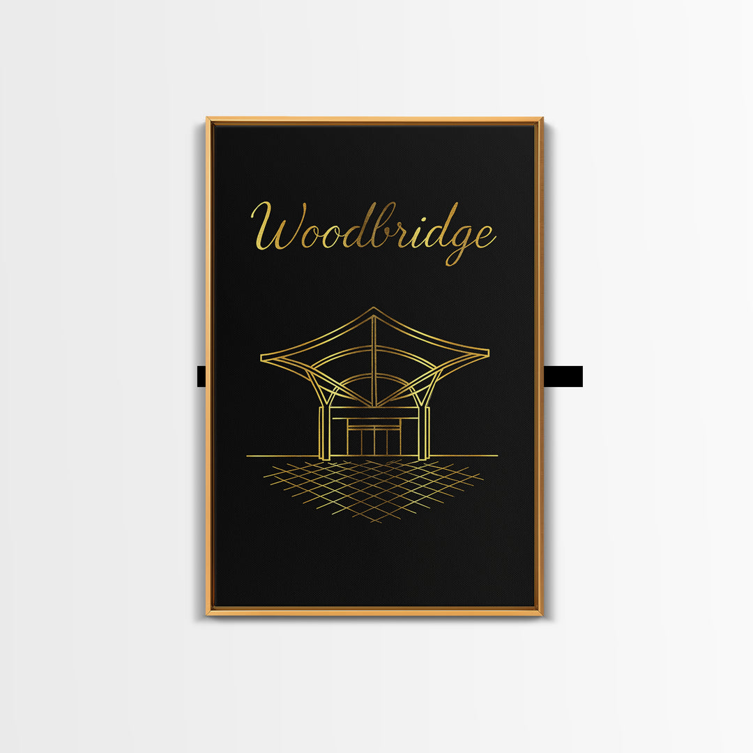 Woodbridge Travel Poster, Framed Canvas Print, Minimalist Gold Line Art, Woodbridge City Art, Travel Poster Set, Wanderlust Decor