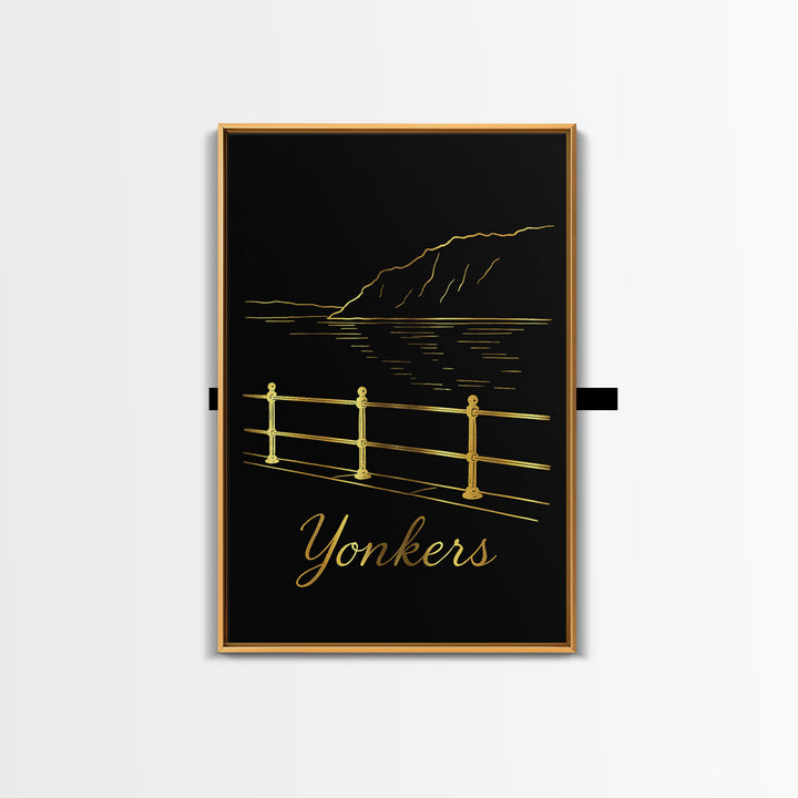 Yonkers Travel Poster, Framed Canvas Print, Dark Minimalist Wall Art, Yonkers Art Print, Travel Wall Decor, Retro Travel Print