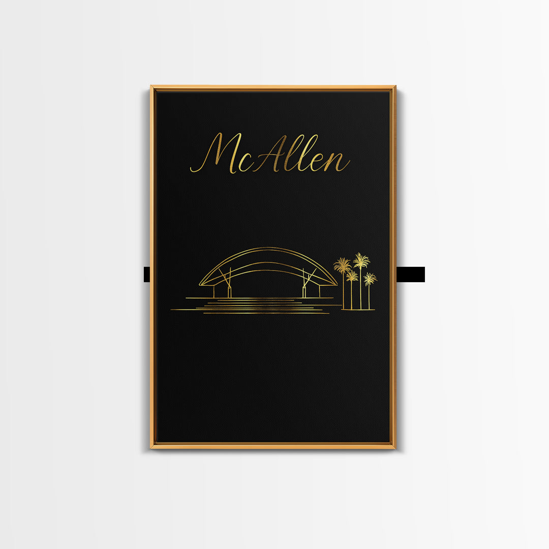 Mbb Mcallen Travel Poster, Framed Canvas Print, Gold Outline Poster Art, Mbb Mcallen Wall Art, Home Office Decor, Modern Wall Decor