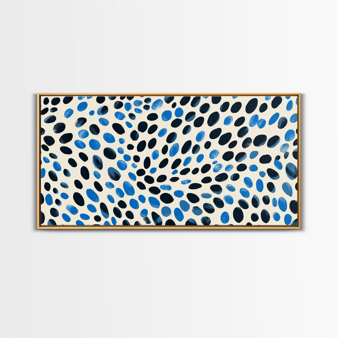 Black Blue Oval Dot Wall Art, Midcentury Modern Art Print, Minimalist Geometric Office Decor, Retro Abstract Poster For Home