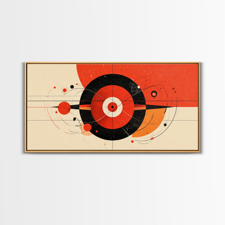 Red Black Atomic Target Abstract Wall Art, Mid Century Modern Geometric Poster, Retro MCM Wall Decor, Bold Canvas Print Art
