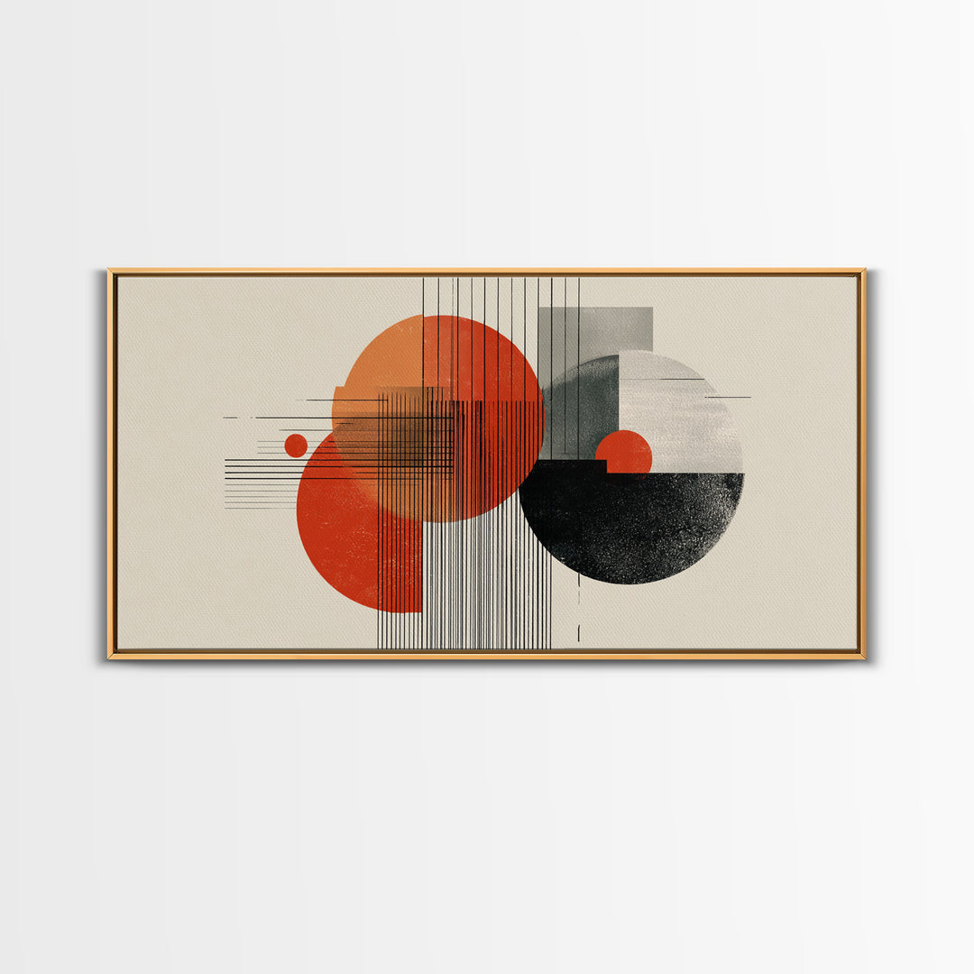 Orange Black Bauhaus Circle Canvas Print, Midcentury Modern Wall Decor, Geometric Abstract Art Poster For Living Room Home Decor