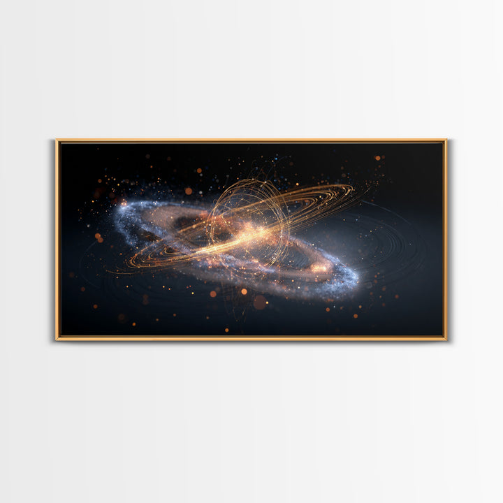 Golden Cosmic Galaxy Wall Art, Saturn Ring Space Abstract Poster, Modern Sci Fi Decor, Large Canvas Print For Home Office