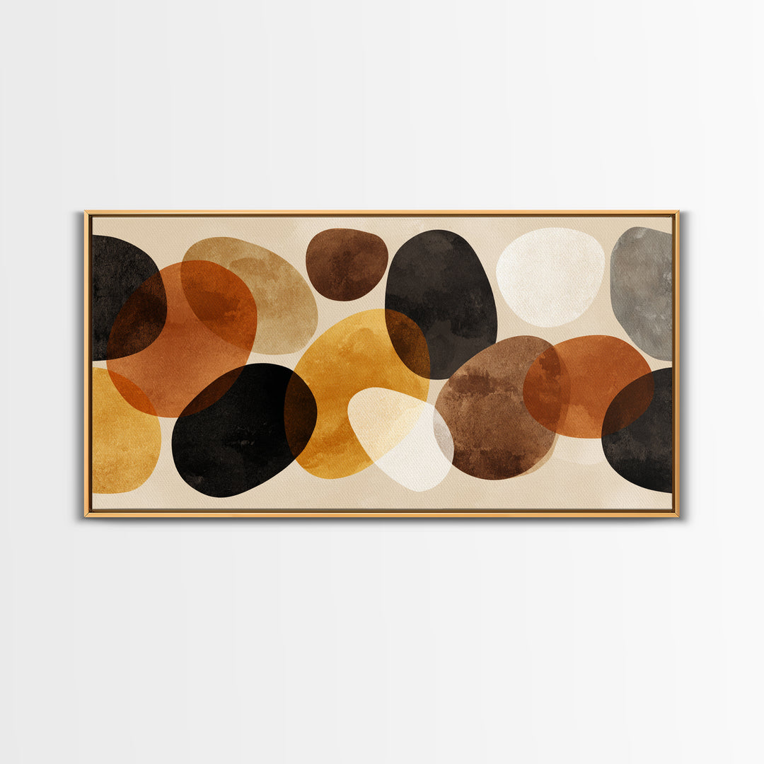 Overlapping Earth Tone Circles Wall Art, Abstract Midcentury Modern Art, Orange Black Beige Shapes, Modern Wall Decor, Office Decor