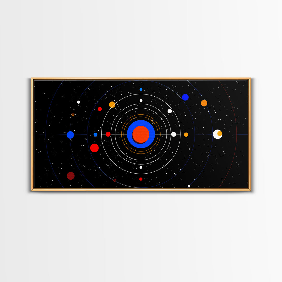 Black Solar System Orbit Wall Art, Midcentury Modern Space Abstract Print, Retro Cosmic Poster, Planetarium MCM Decor Art