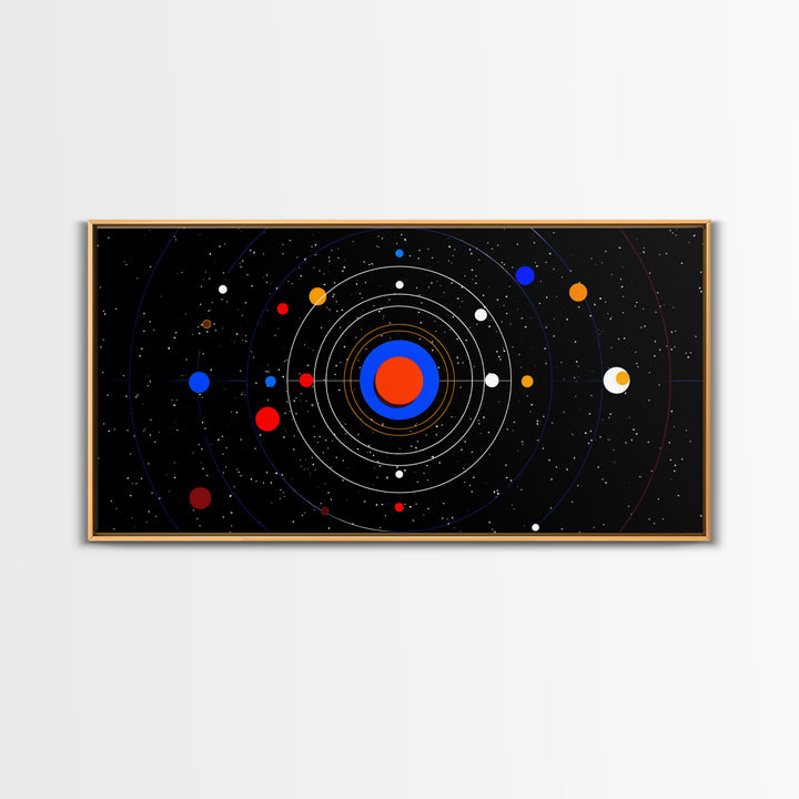 Black Solar System Orbit Wall Art, Midcentury Modern Space Abstract Print, Retro Cosmic Poster, Planetarium MCM Decor Art