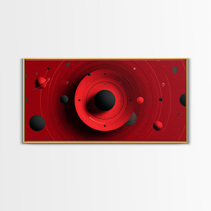 Red Black Planetary Rings Canvas Print, Midcentury Modern Cosmic Wall Art, Sci Fi Space Poster, Atomic Retro MCM Decor Art