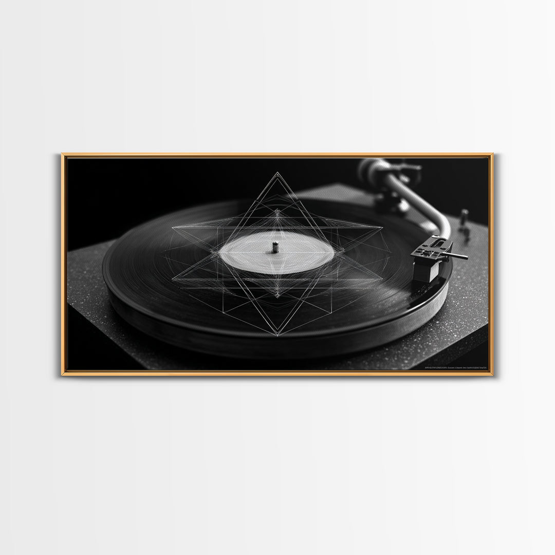 Black And White Turntable Canvas Print, Vinyl Record Wall Art, Modern Geometric Music Poster, Minimalist Decor For Home Office