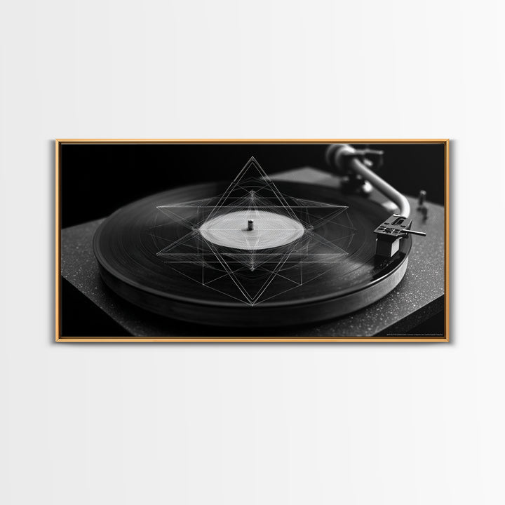 Black And White Turntable Canvas Print, Vinyl Record Wall Art, Modern Geometric Music Poster, Minimalist Decor For Home Office