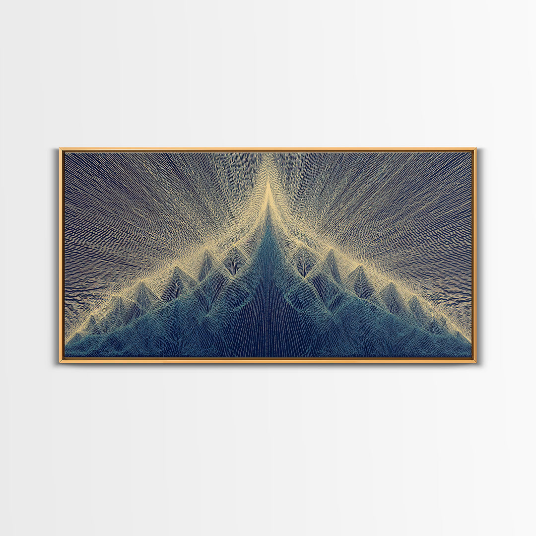 Navy Beige Mountain Sound Wave Canvas Print, Modern Abstract Art, Geometric Wall Art, Midcentury Decor For Home Office Decor
