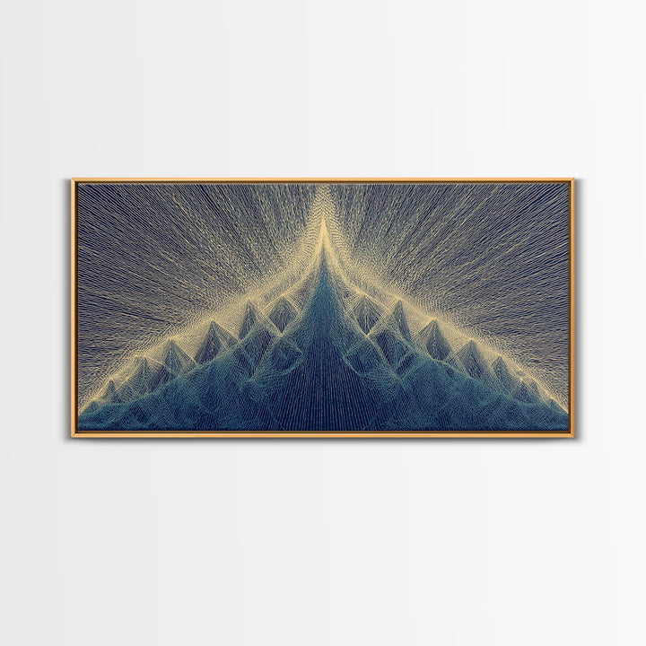Navy Beige Mountain Sound Wave Canvas Print, Modern Abstract Art, Geometric Wall Art, Midcentury Decor For Home Office Decor