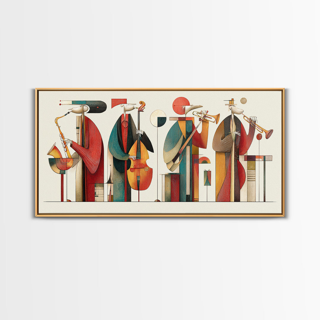 Abstract Geometric Jazz Musicians Canvas Print, Midcentury Modern Wall Art, Bauhaus Poster, Colorful Home Decor Gift Idea
