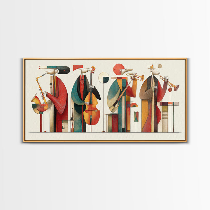 Abstract Geometric Jazz Musicians Canvas Print, Midcentury Modern Wall Art, Bauhaus Poster, Colorful Home Decor Gift Idea