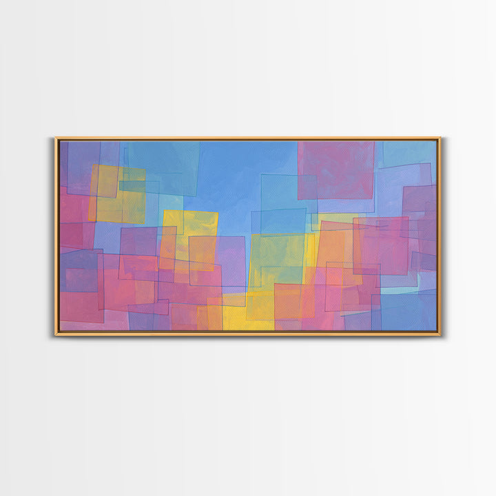 Pastel Color Block Squares Canvas Print, Bauhaus Geometric Wall Art, Modern Abstract Art Print, Pink Blue Nursery Decor Gift
