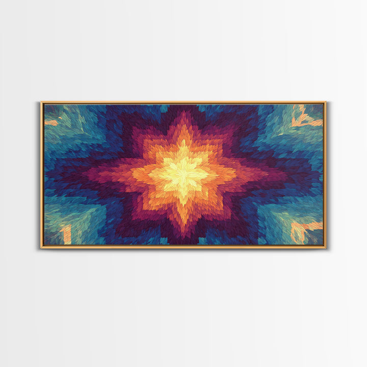 Rainbow Kaleidoscope Starburst Canvas Print, Colorful Midcentury Wall Art, Modern Abstract Art Print, Bold Geometric Decor