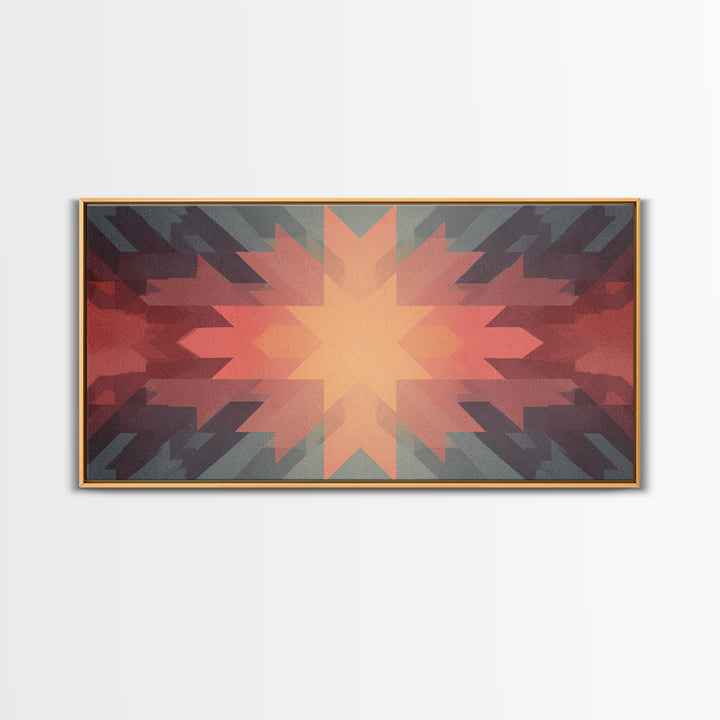 Southwestern Sunrise Star Geometry Wall Art, Midcentury Modern Canvas Print, Earth Tone Abstract Decor, MCM Living Room Art