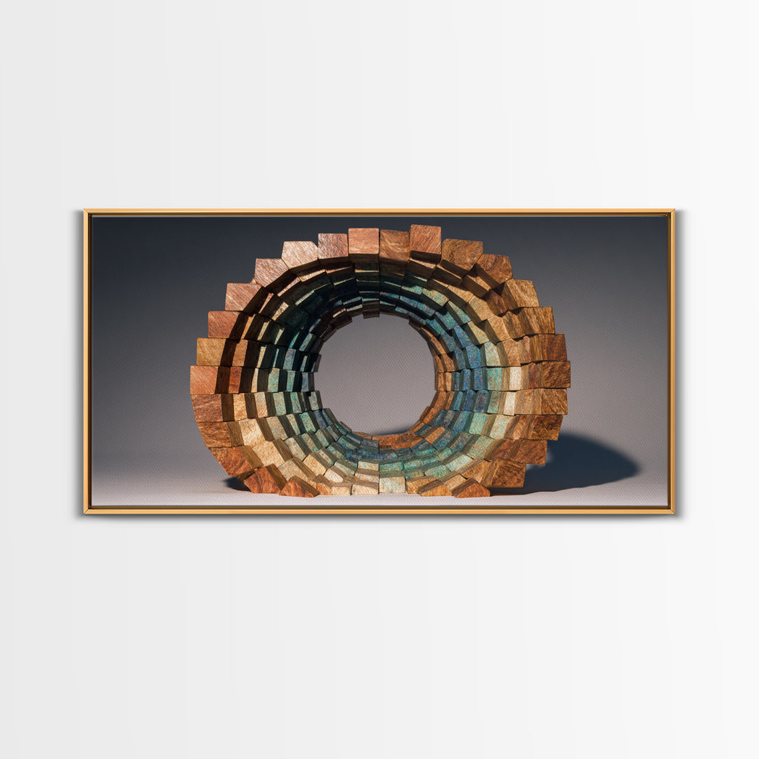 Copper Teal Oval Block Sculpture Wall Art, Midcentury Modern Geometric Abstract Print, Retro MCM Decor For Living Room Art