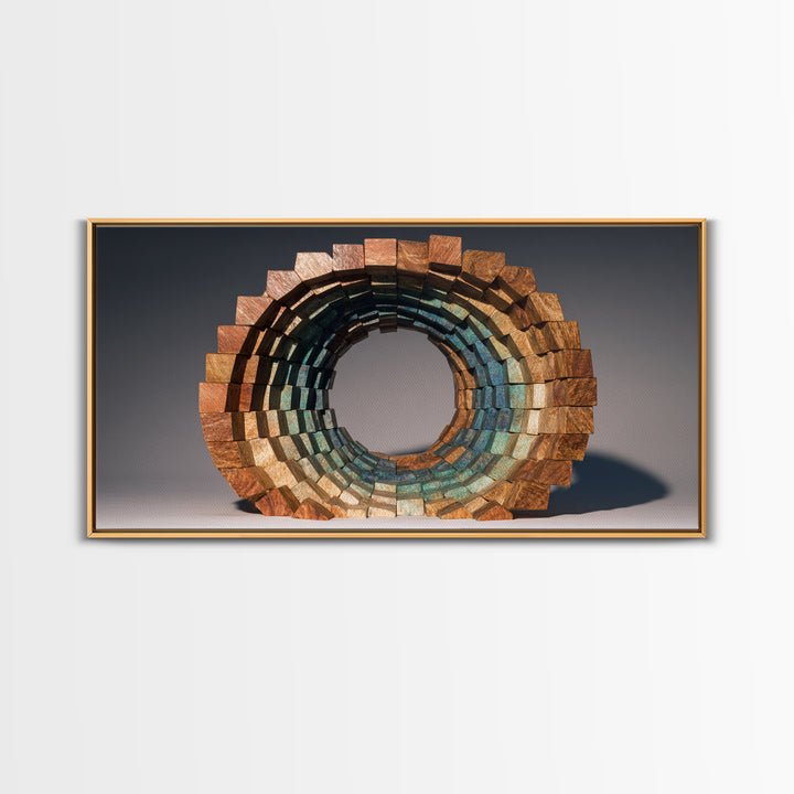 Copper Teal Oval Block Sculpture Wall Art, Midcentury Modern Geometric Abstract Print, Retro MCM Decor For Living Room Art