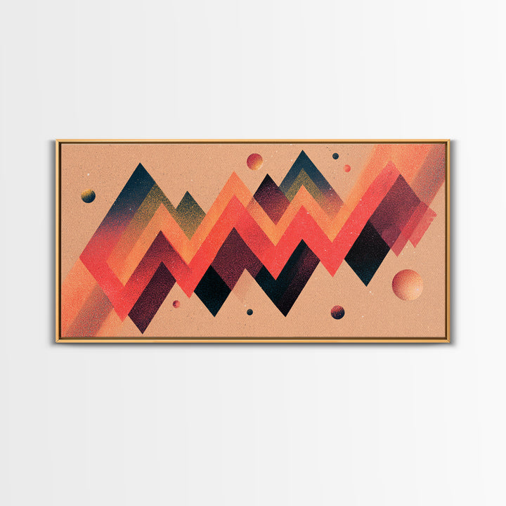 Coral Zigzag Mountain Abstract Wall Art, Mid Century Modern Geometric Poster, Retro Space Decor, Orange Teal Print For Living Room