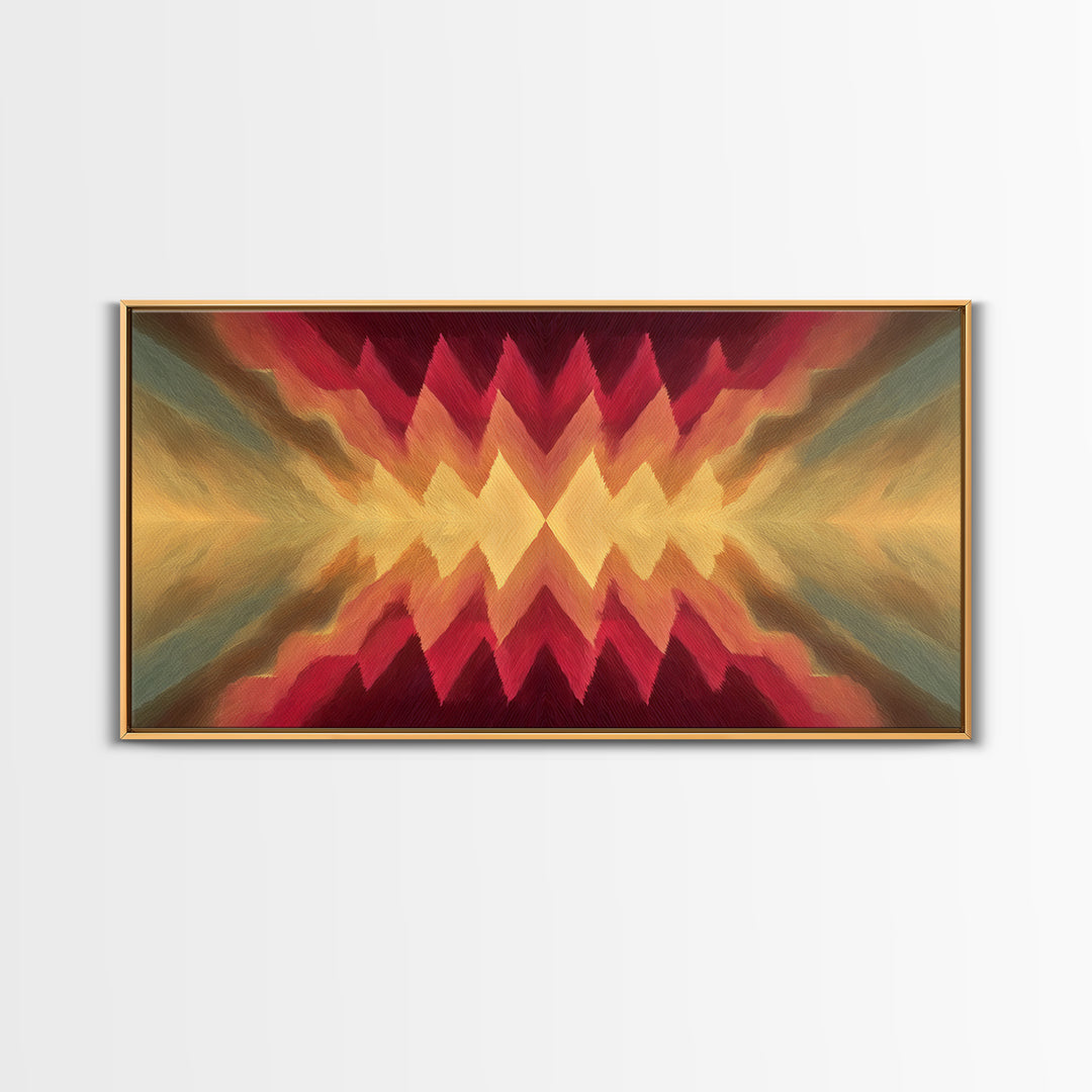 Radiant Chevron Sunset Abstract Canvas Print, Mid Century Modern Wall Art, Warm Red Gold Geometric Decor For Living Room
