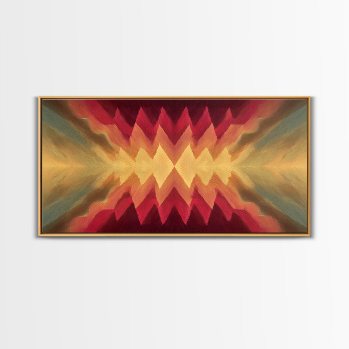 Radiant Chevron Sunset Abstract Canvas Print, Mid Century Modern Wall Art, Warm Red Gold Geometric Decor For Living Room