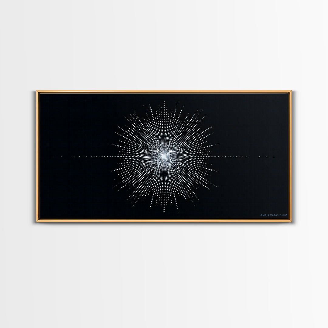 Blue Black Digital Starburst Op Art Wall Art, Modern Abstract Art, Geometric Poster, Home Decor, Minimalist Framed Canvas Print