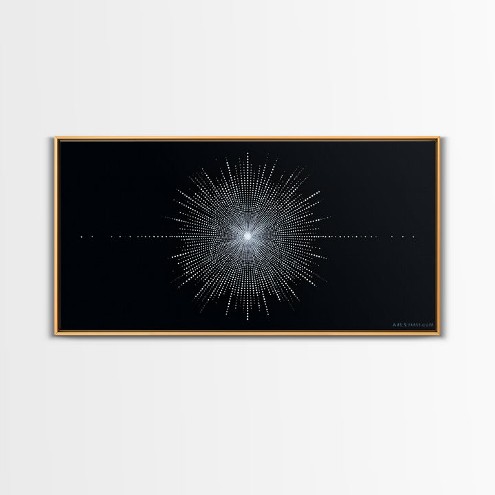 Blue Black Digital Starburst Op Art Wall Art, Modern Abstract Art, Geometric Poster, Home Decor, Minimalist Framed Canvas Print