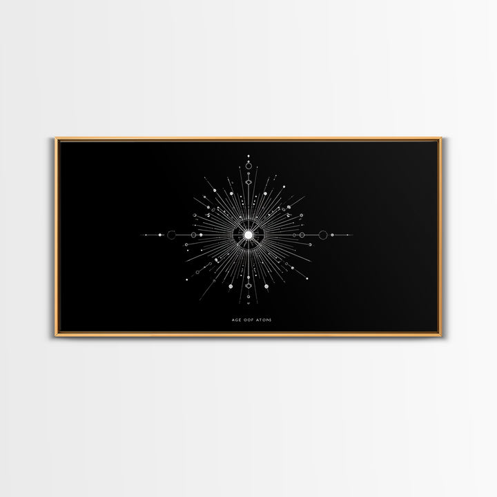 White Atomic Starburst Wall Art, Midcentury Modern Art, Black Retro Art Print, Geometric Wall Decor, Space Abstract Poster