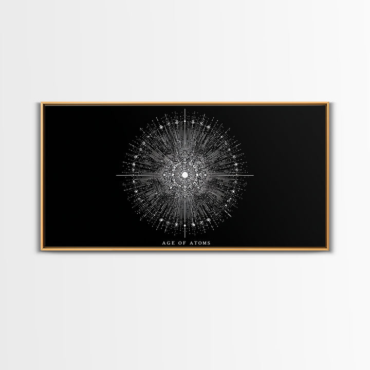 Age Of Atoms Starburst Wall Art, Midcentury Modern Art, Black White Space Poster, Atomic Retro Print, Science Wall Decor