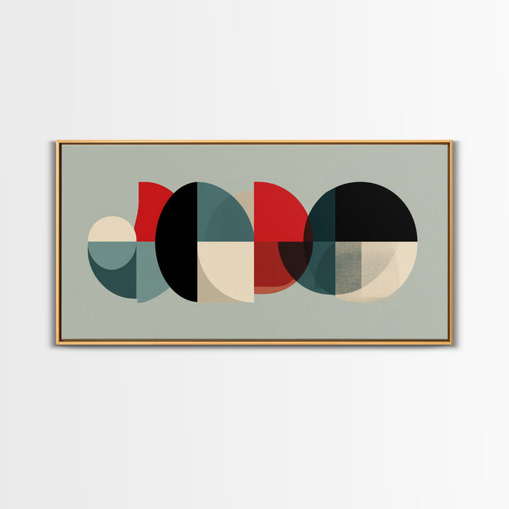 Teal Red Semicircle Canvas Print, Midcentury Modern Art, Colorblock Geometric Poster, Abstract Wall Decor, Retro MCM Art