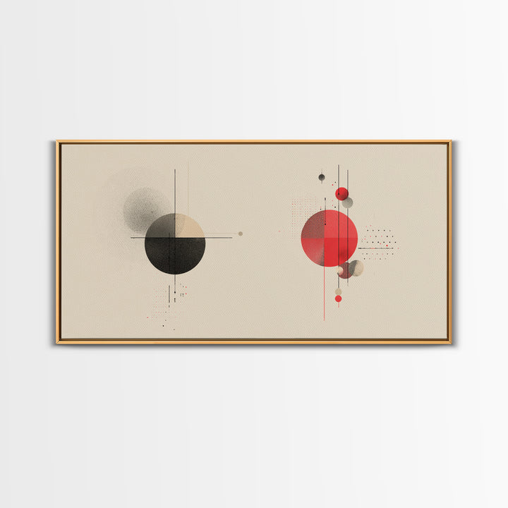 Black Red Geometric Circles And Lines Wall Art, Midcentury Modern Abstract Print, Bauhaus MCM Decor, Living Room Artwork