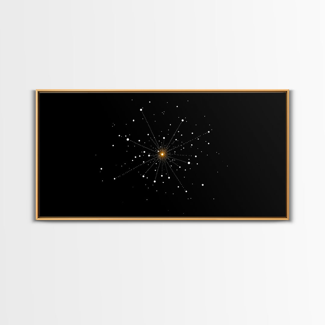 Gold Starburst Constellation On Black Canvas Print, Atomic Space Abstract Art, Midcentury Modern Decor, Office Wall Poster