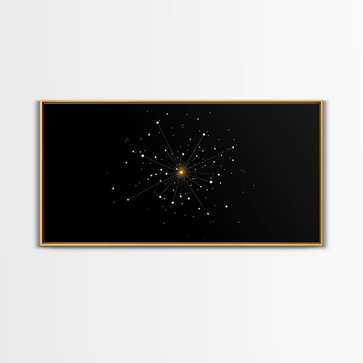 Gold Starburst Constellation On Black Canvas Print, Atomic Space Abstract Art, Midcentury Modern Decor, Office Wall Poster
